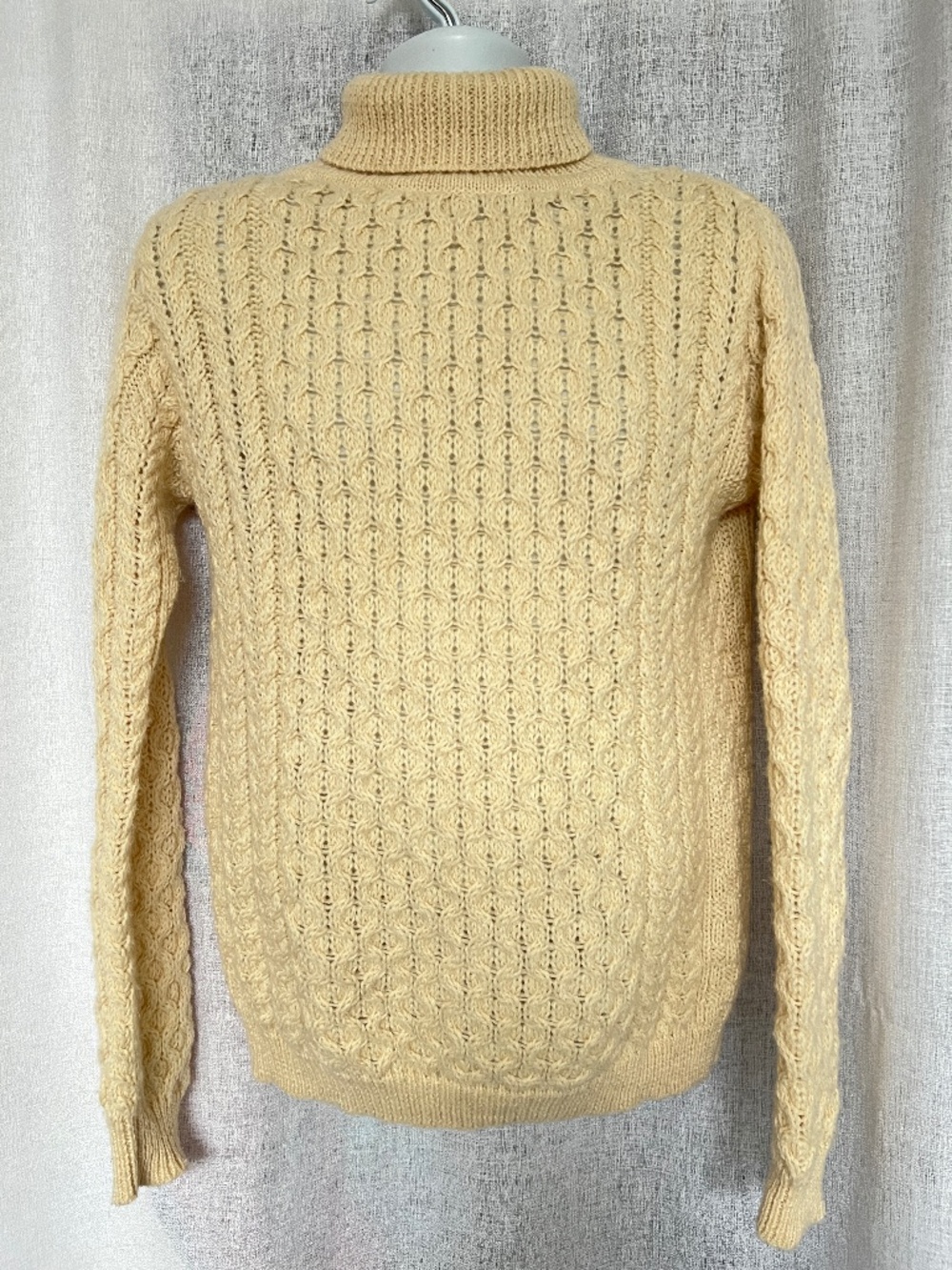 Inis Crafts 100% Merino Wool Sweater Fisherman Chunky Cable Turtleneck Size S